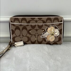 Coach Brown and Cream Signature Wristlet